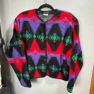 VTG 90's David Wayne Aztec Fuzzy Button Front Cardigan Boho Western Women's L